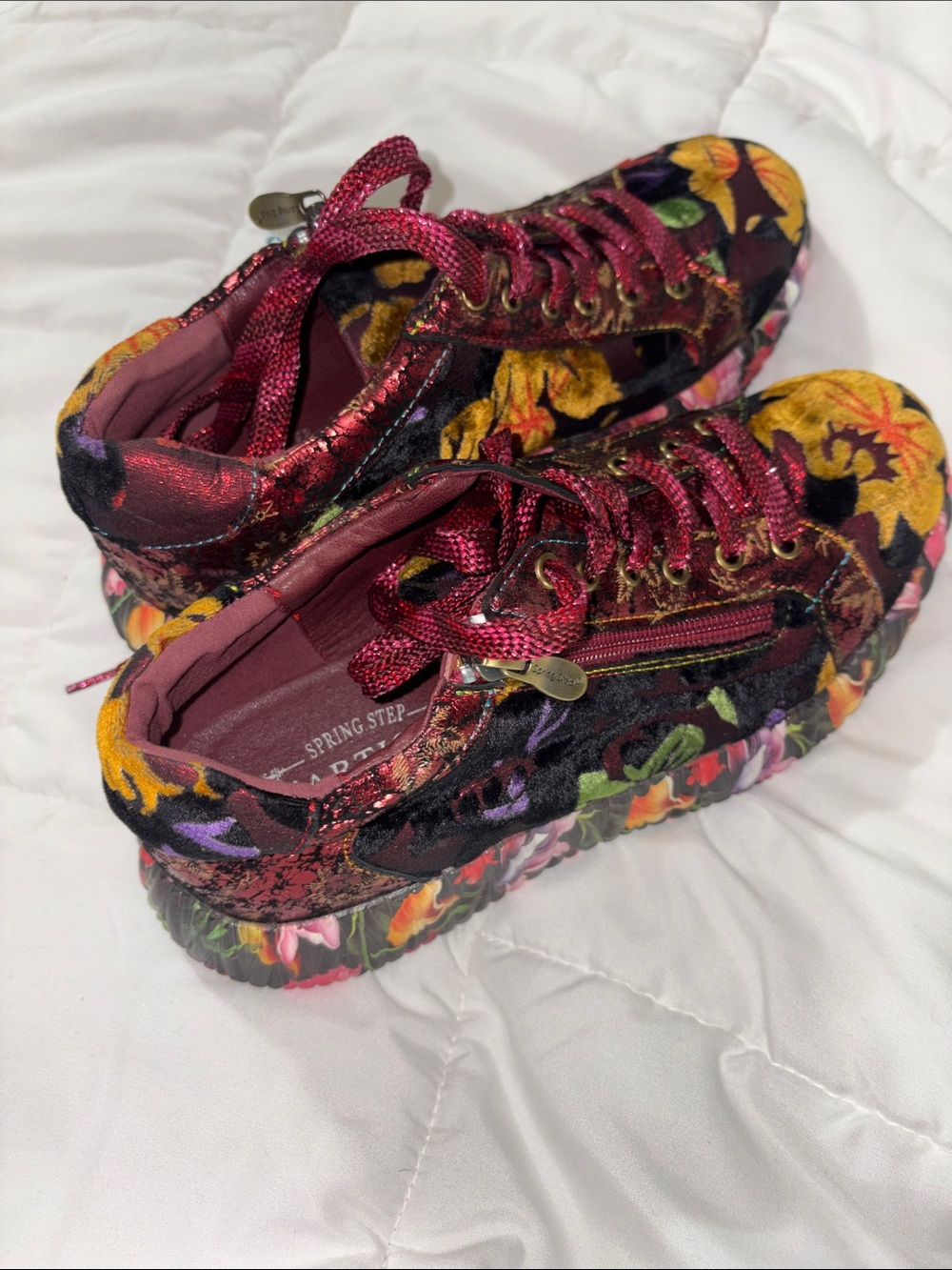 Spring Step Lartiste Burgundy Floral Platform Sneakers